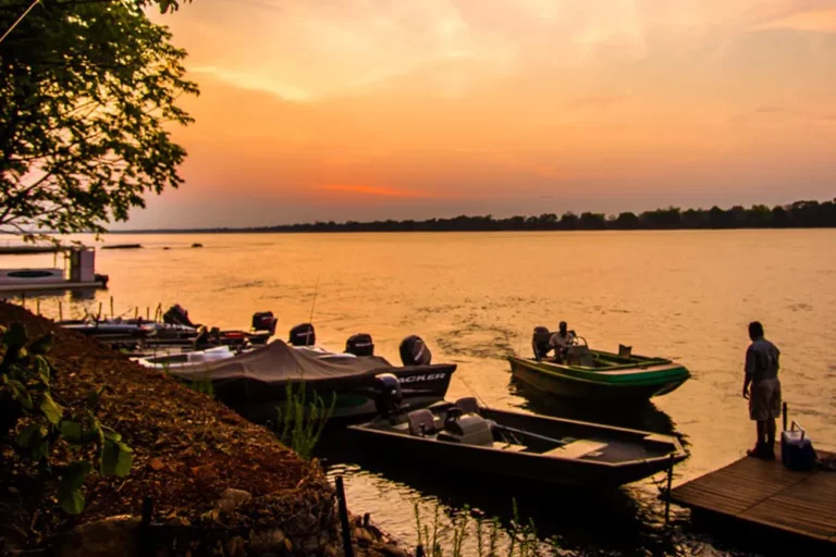 Boats on a river at Mvuu Lodge